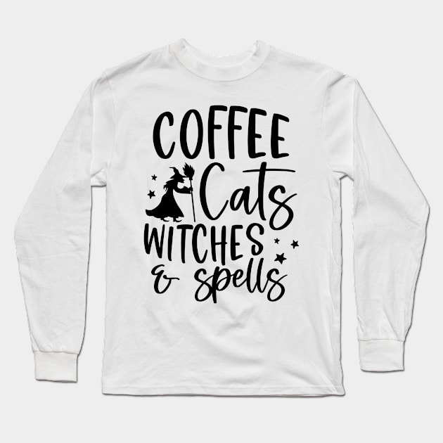 Coffee Cats Witches & Spells Long Sleeve T-Shirt by Matt's Wild Designs